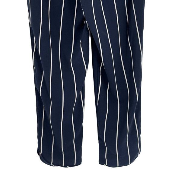 Zara Trafaluc Relaxed Tapered Leg Vertical Stripe Crop Pants Tie Waist Navy XS - Picture 7 of 10